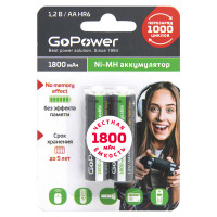 Аккумулятор бытовой GoPower 00-00015317, AA/HR6 Ni-MH, 1800мАч, 2шт
