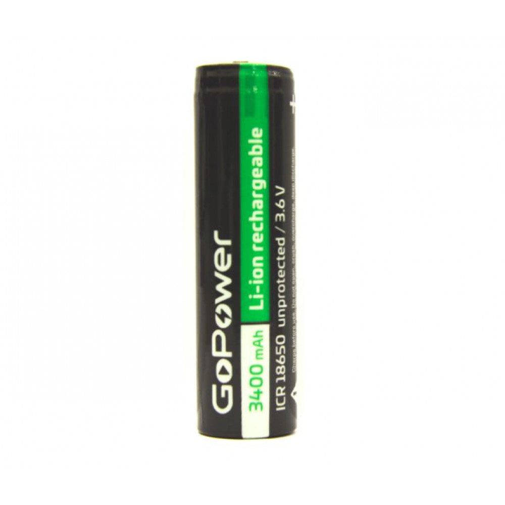 Аккумулятор бытовой GoPower 00-00015349, 18650 Li-ion, 3.6В, 3400мАч, без защиты