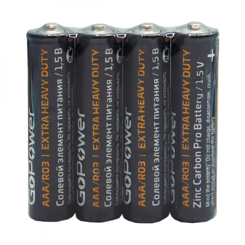 00-00015593 Элемент питания R03 AAA Shrink 4 Heavy Duty солевой 1.5V, 4шт, GoPower