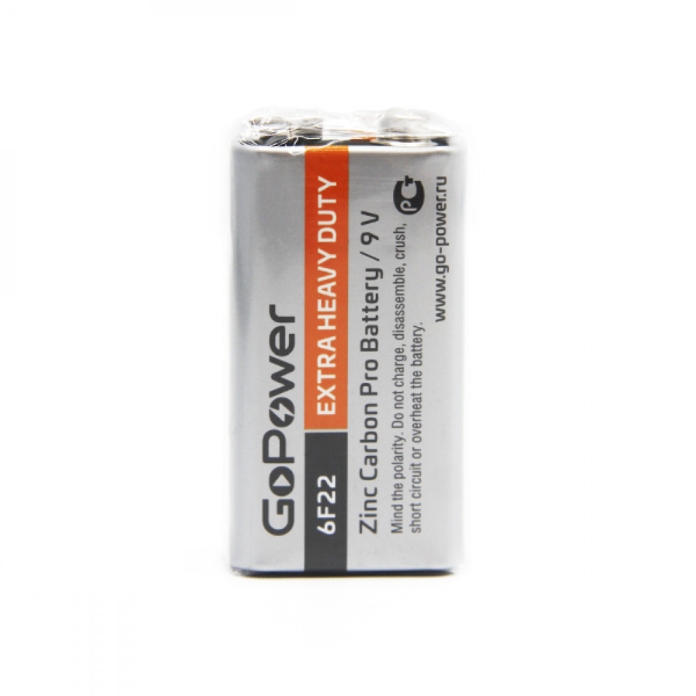 00-00015598 Carbon Zinc PRO Элемент питания Крона 6F22 9В, солевой, GoPower