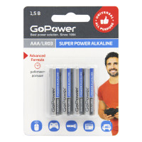 Элемент питания GoPower 00-00015602 Super Power Alkaline, AAA/LR03 щелочной 1.5В, 4шт