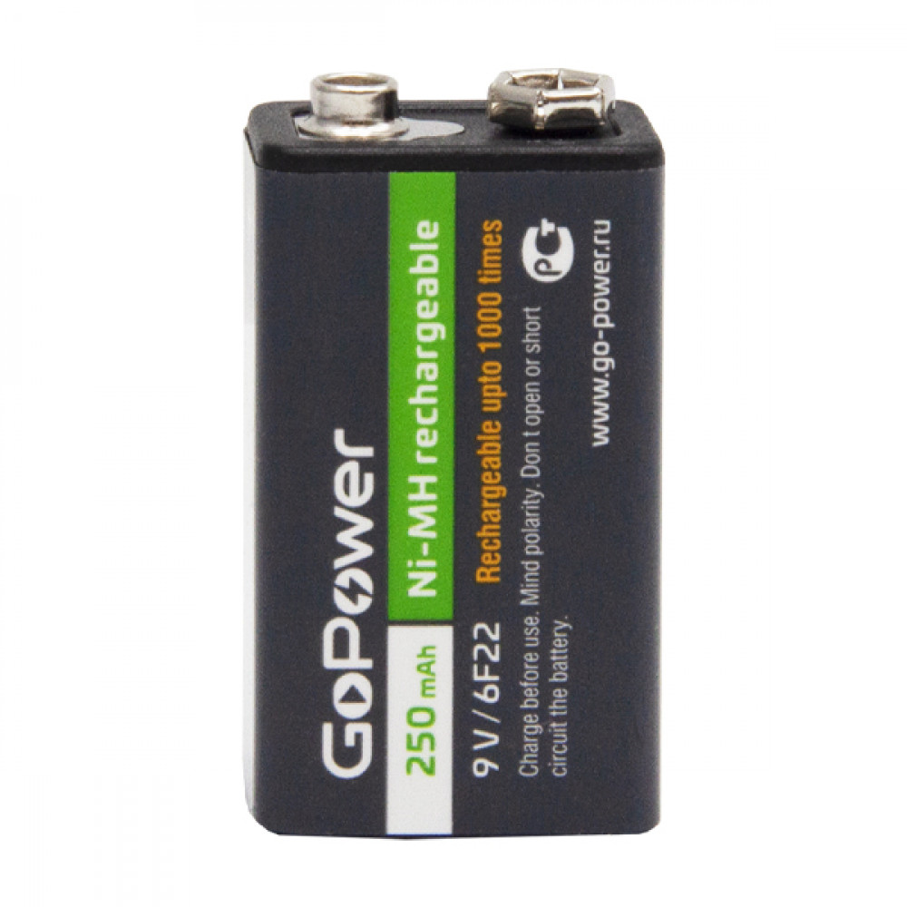 Аккумулятор бытовой Крона GoPower 00-00017020, 6F22 Ni-MH 9В 250мАч