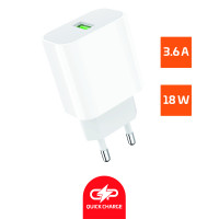 Сетевое зарядное устройство GoPower 00-00022767, GPQC07 1USB 18W QC3.0, белый