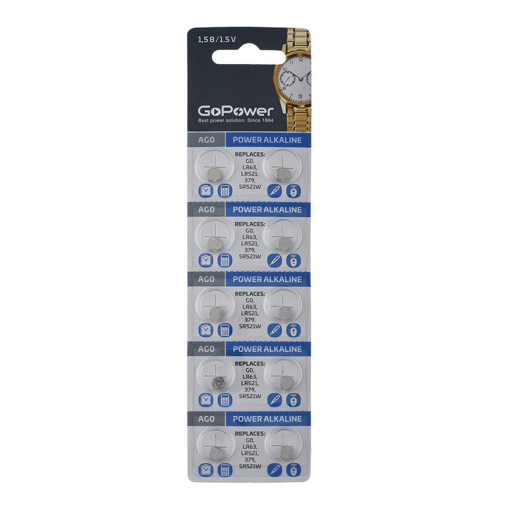 00-00023293 Alkaline Элемент питания G0/LR521/LR63/LR50/379A/179 1.55В, 10шт, GoPower