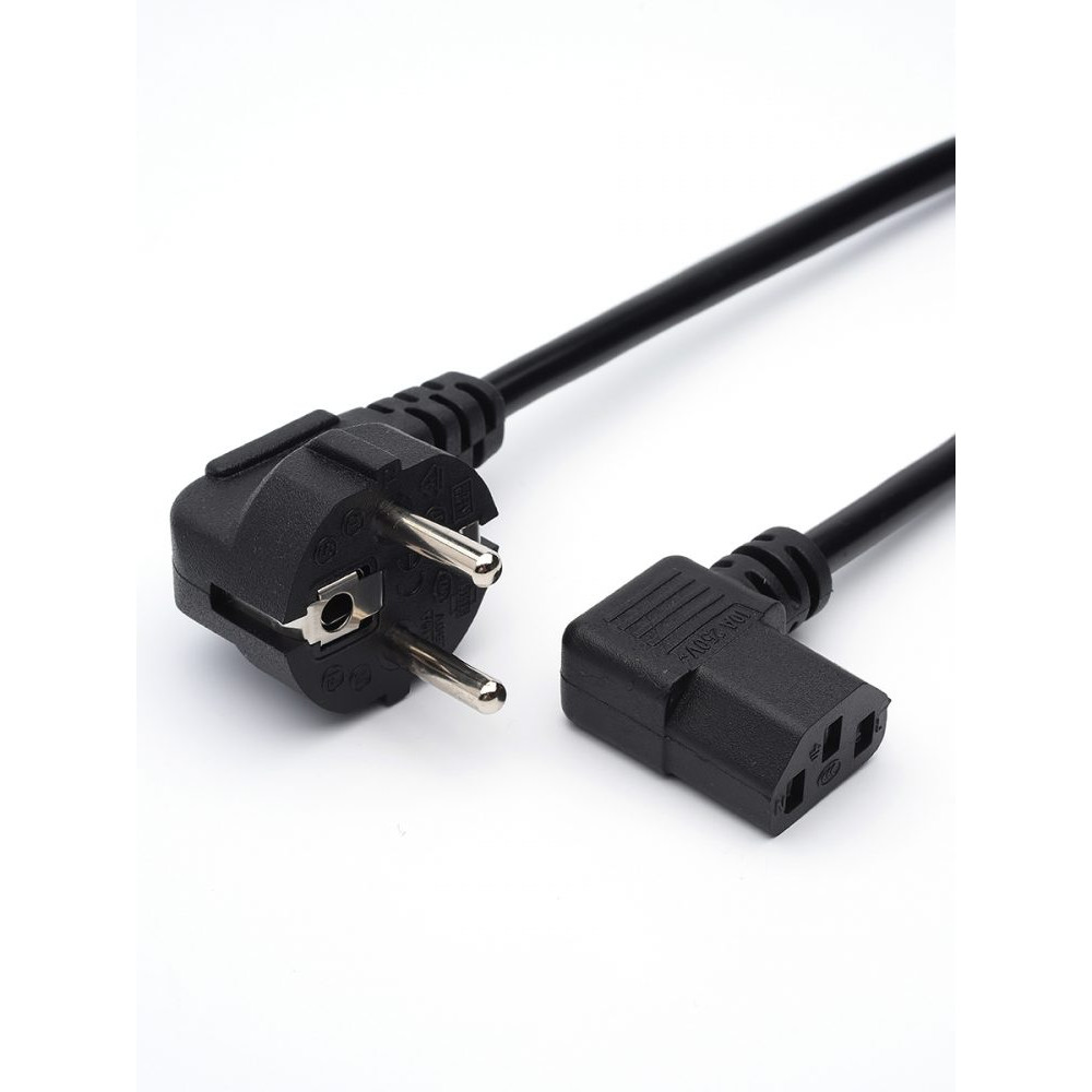 Кабель питания GoPower 00-00024536, евровилка-C13 (f) 1.8м ПВХ 0.75мм угловой, черный