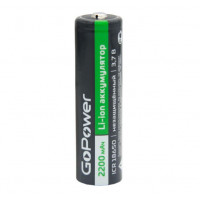 Аккумулятор бытовой GoPower 00-00024890, 18650 Li-ion, 3.7В, 2200мАч, без защиты, плоский контакт