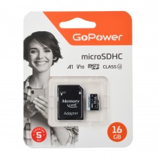 00-00025674 Карта памяти microSD 16GB Class10 60 МБ/сек V10 с адаптером, GoPower