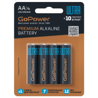 Элемент питания GoPower 00-00026394 Ultra, LR6 AA Alkaline 1.5В, 4шт