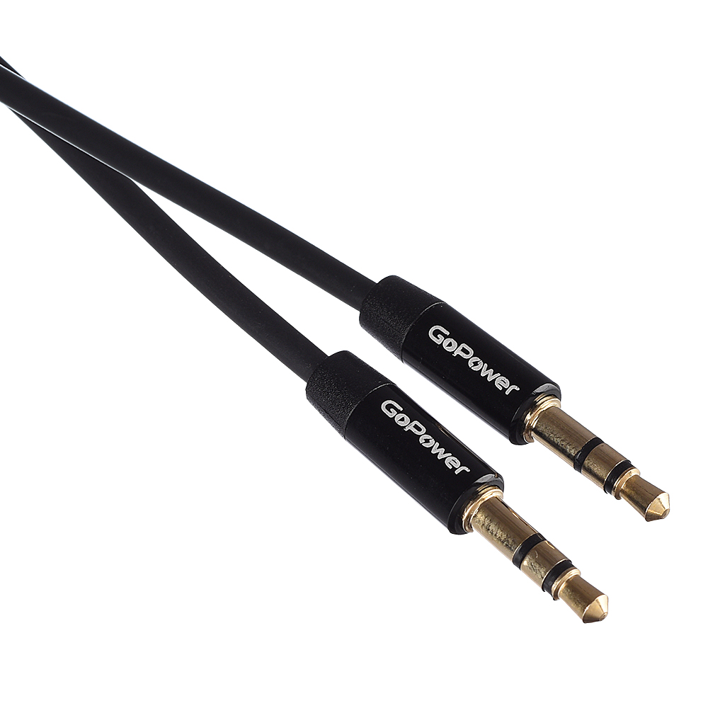 00-00027479 Кабель AUX 3.5мм (m)- 3.5мм (m), 1.5м, TPE черный, в пакете, GoPower