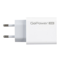Сетевое зарядное устройство GoPower 00-00028401, GPQC08, 1USB+1Type-C, 20Вт QC3.0, белый