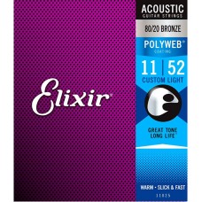 11025 POLYWEB Комплект струн для акустической гитары, Custom Light, бронза 80/20, 11-52, Elixir