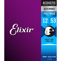 Комплект струн для акустической гитары Elixir 11050 POLYWEB, Light, бронза 80/20, 12-53