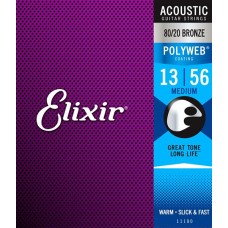 11100 POLYWEB Комплект струн для акустической гитары, Medium, бронза 80/20, 13-56, Elixir