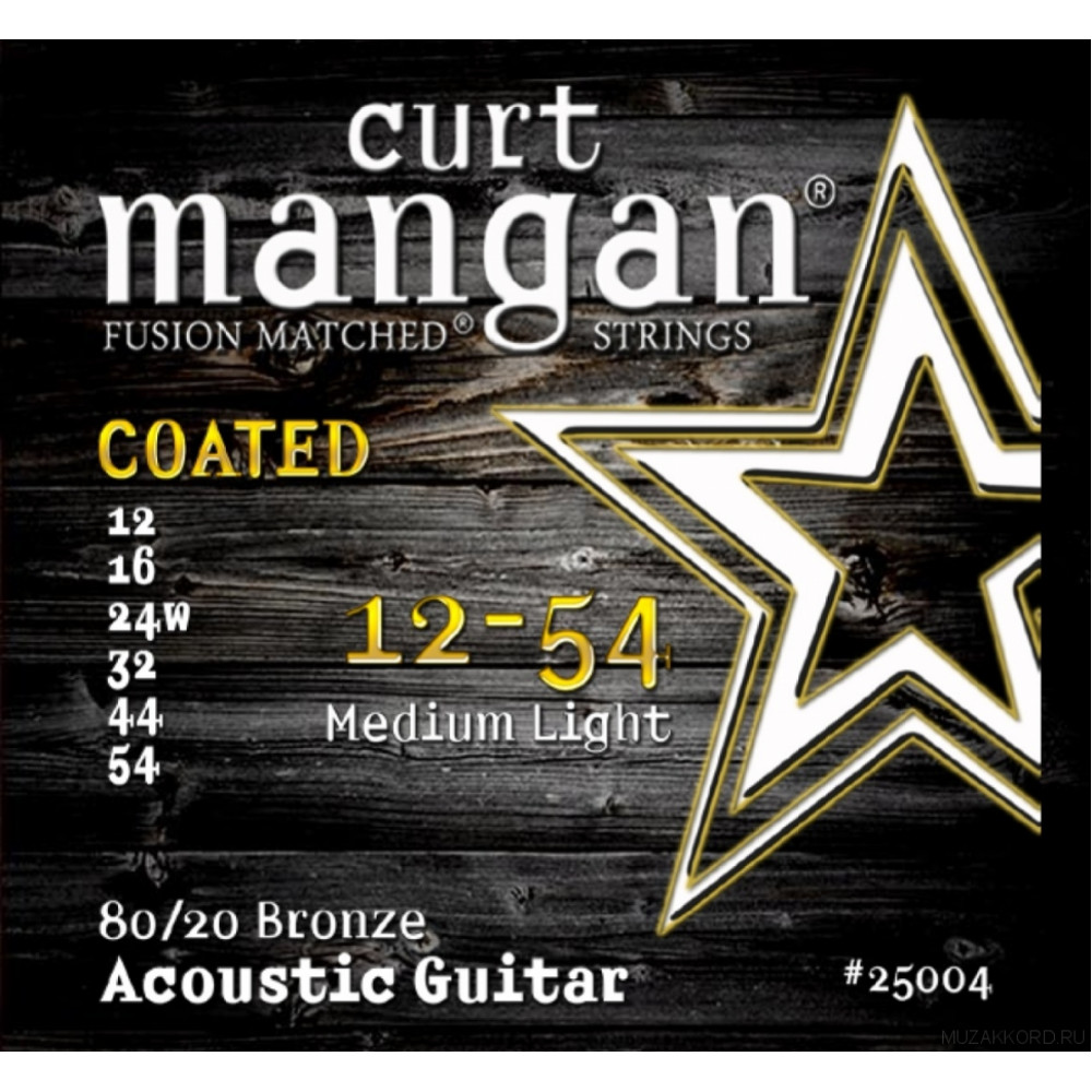 Curt Mangan 80/20 Bronze Medium Light Coated Set 12-54 струны для акустической гитары, бронзовая навивка с покрытием