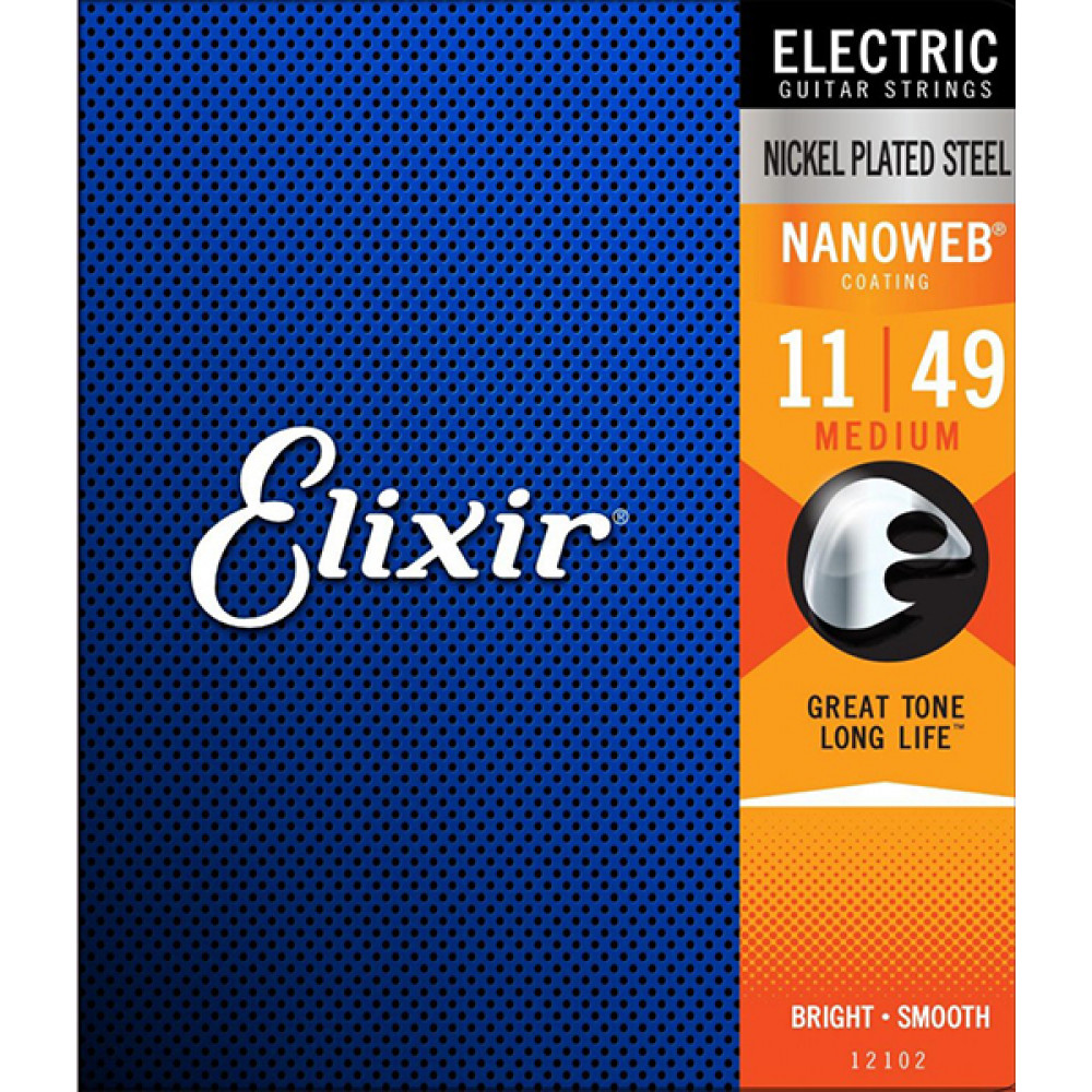 Комплект струн для электрогитары Elixir 12102 NANOWEB, Medium, 11-49