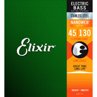 Комплект струн для 5-струнной бас-гитары Elixir 14777 NANOWEB, Medium w/Light B, 45-130