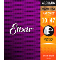 Комплект струн для 12-струнной акустической гитары Elixir 16152 NANOWEB, Light, фосф.бронза, 10-47