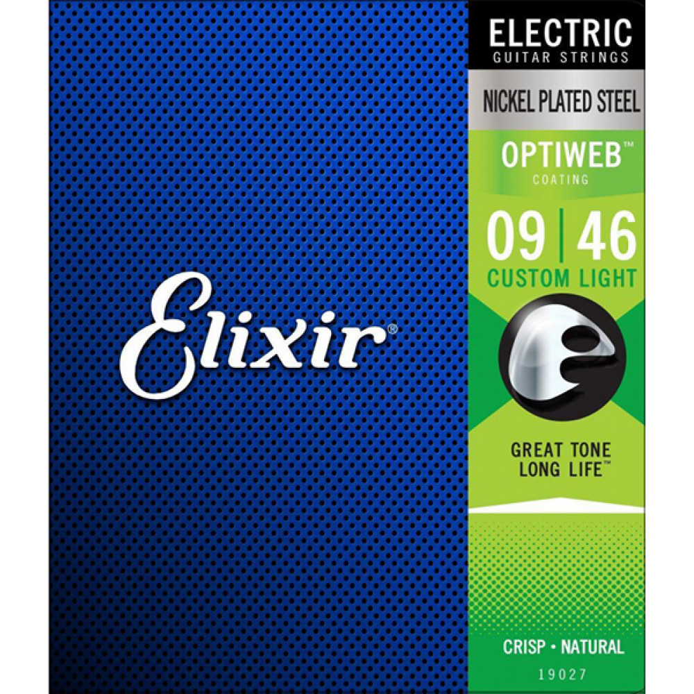 Комплект струн для электрогитары Elixir 19027 Optiweb, никелированная сталь, Custom Light 9-46