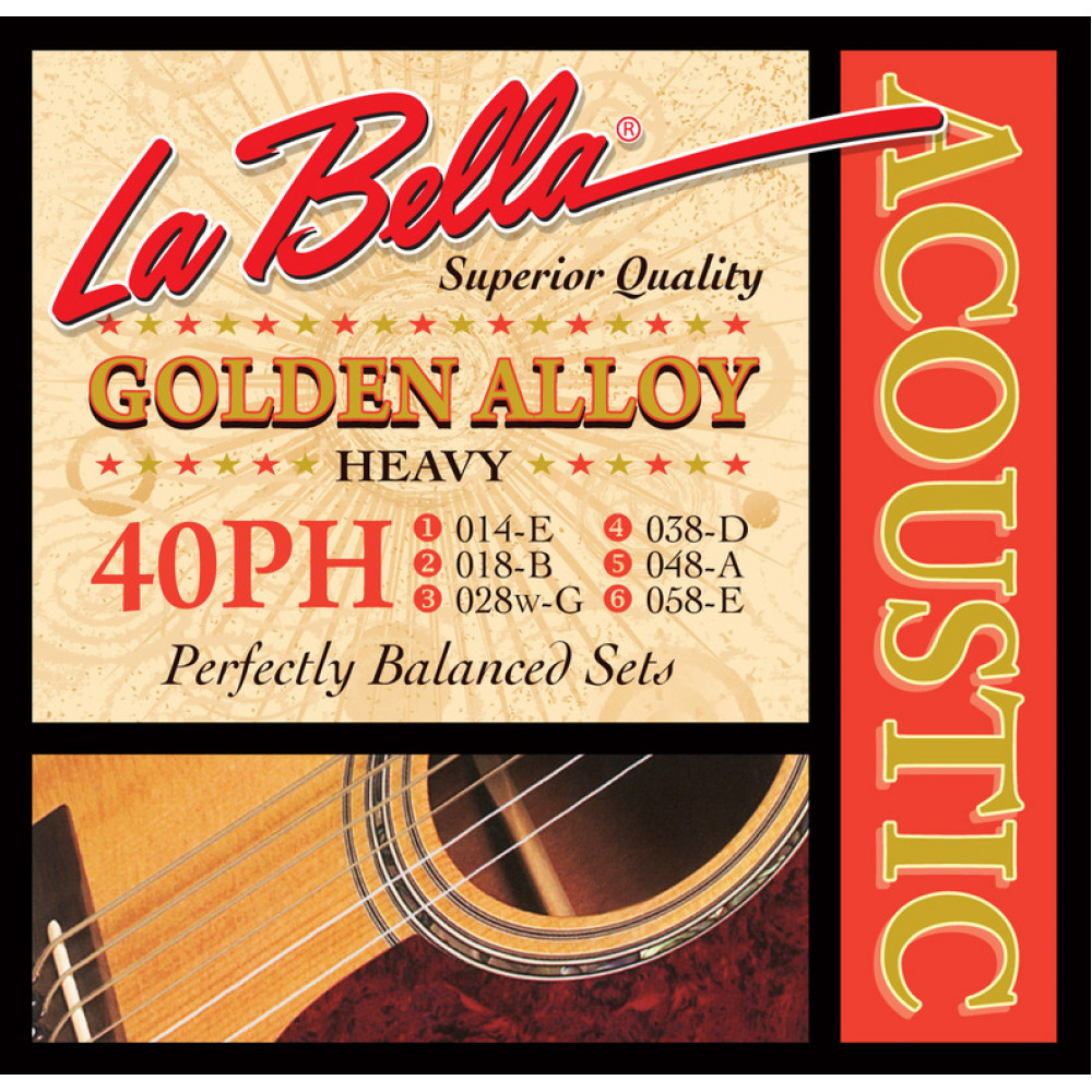 40PH Golden Alloy Комплект струн для акустической гитары, бронза 80/20, 14-58, La Bella