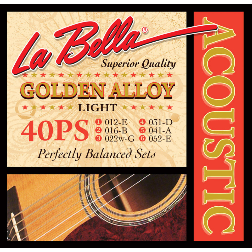 40PS Golden Alloy Комплект струн для акустической гитары, бронза 80/20, 12-52, La Bella