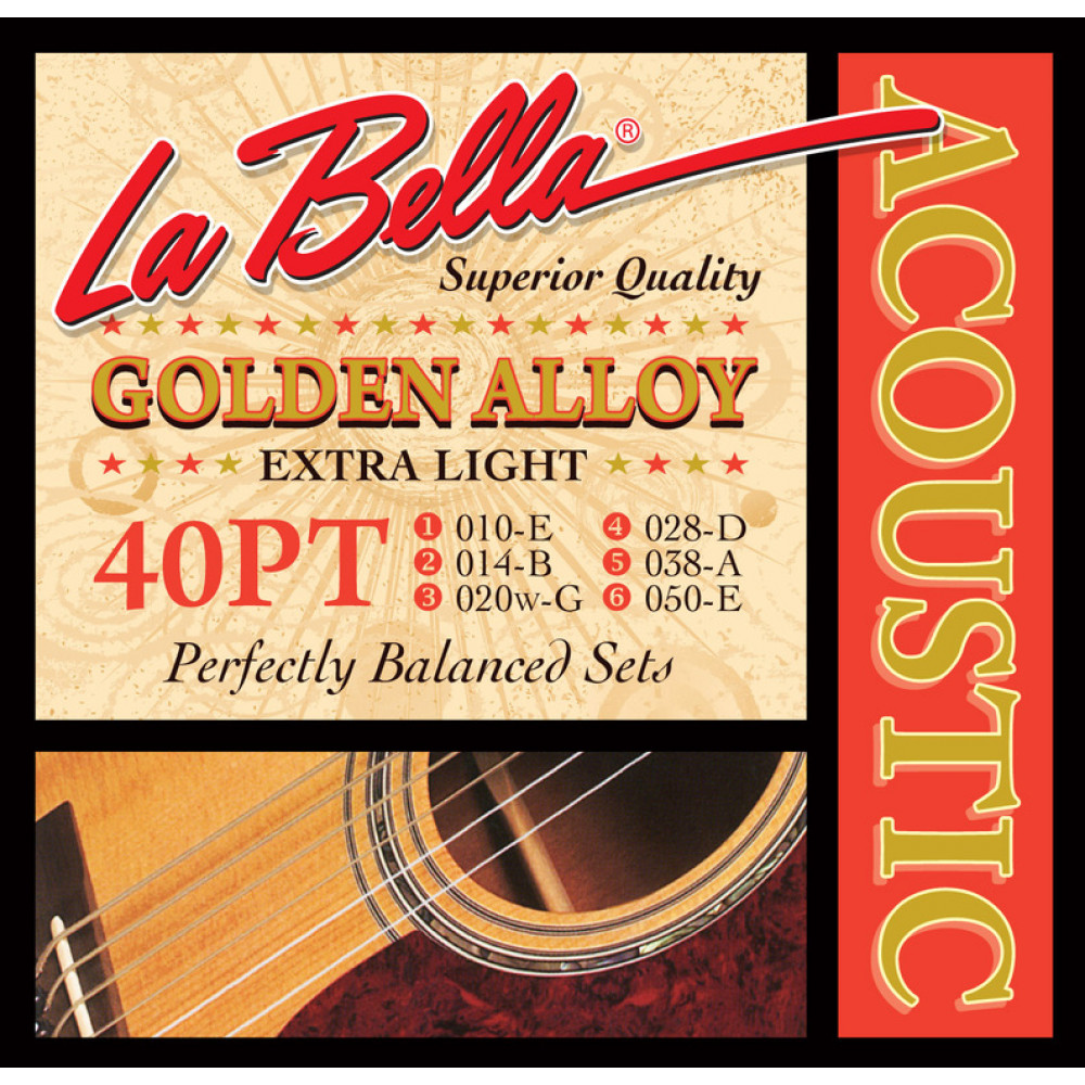 40PT Golden Alloy Комплект струн для акустической гитары, бронза 80/20, 10-50, La Bella