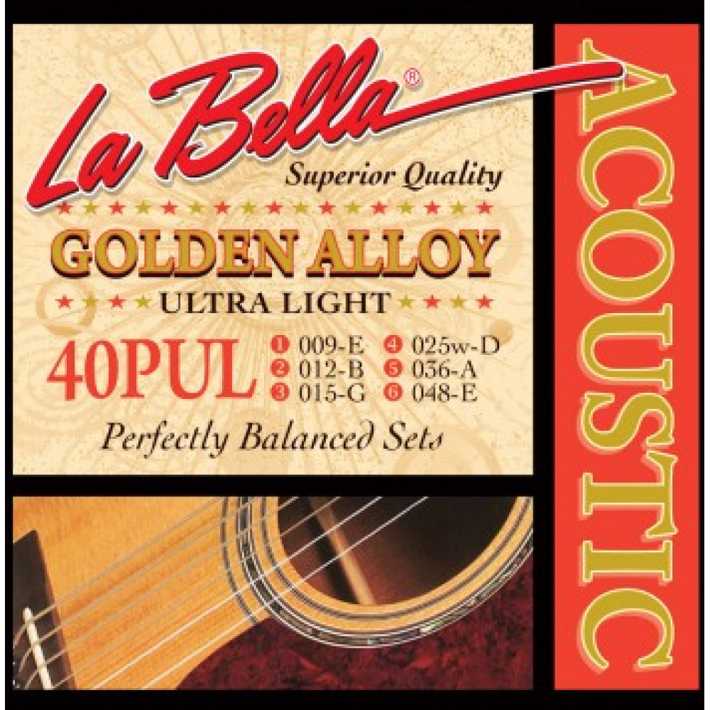 40PUL Golden Alloy Комплект струн для акустической гитары, бронза, 9-48, La Bella