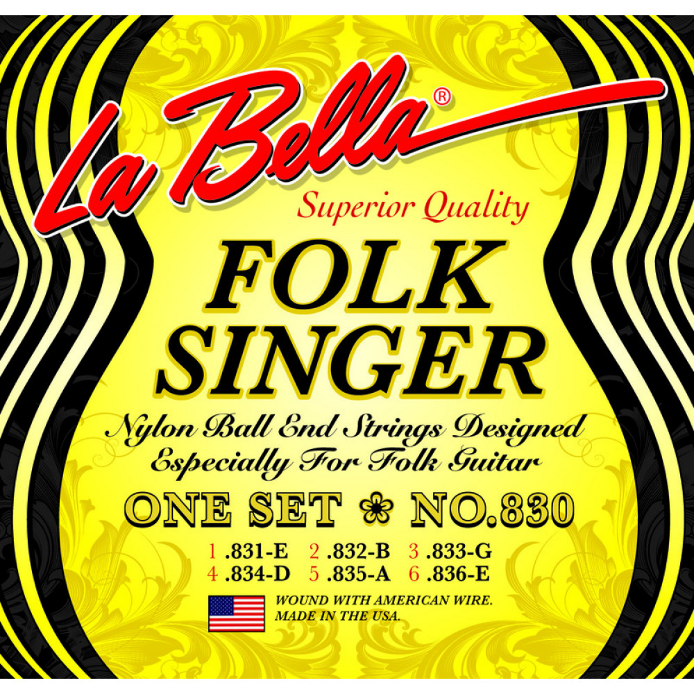 830 Folksinger Комплект струн для классической гитары, бронза 80/20, шарик, La Bella