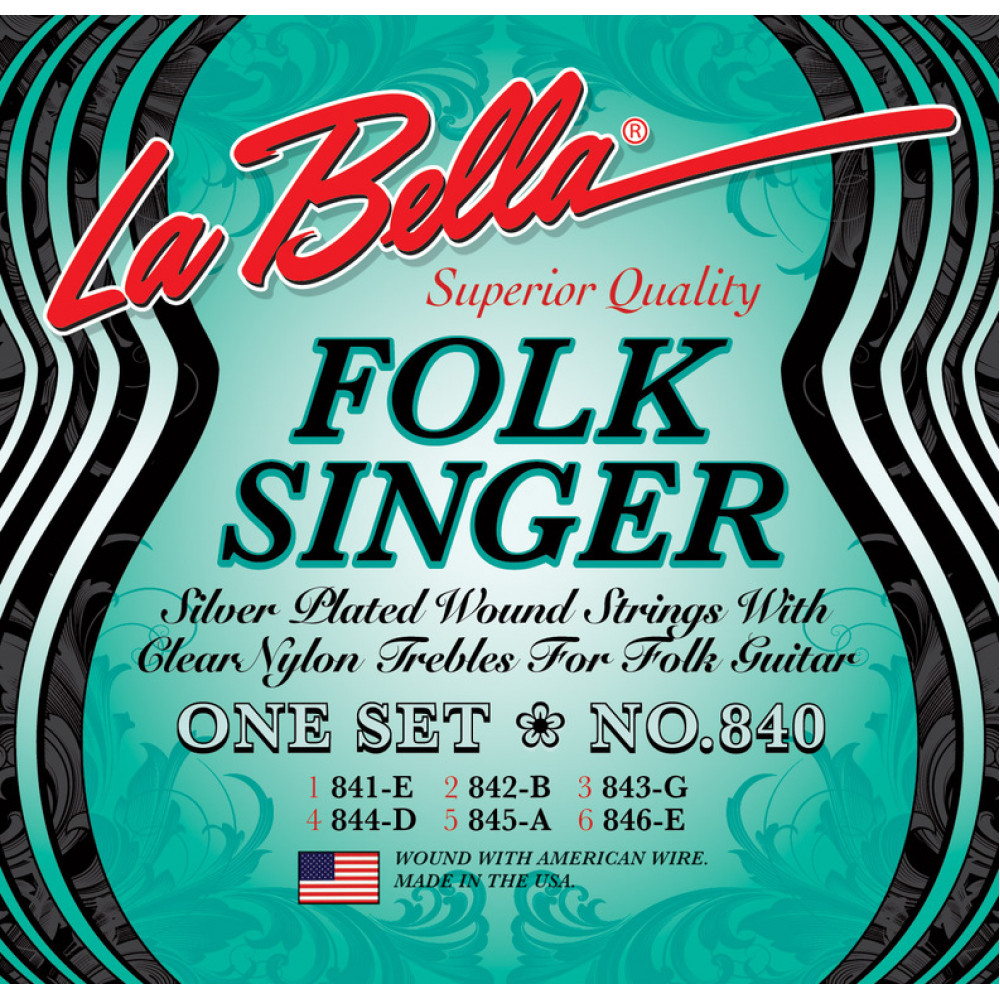 840 Folksinger Комплект струн для классической гитары, посеребренные, шарик, La Bella