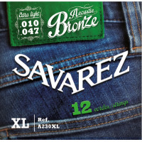 Комплект струн для 12-струнной акустической гитары Savarez A230XL, бронза 80/20, Extra Light, 10-47