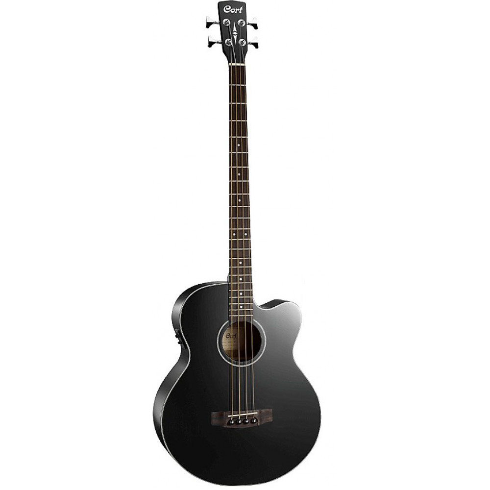 AB850F-BK-BAG Acoustic Bass Series Электро-акустическая бас-гитара, с вырезом, черная, Cort
