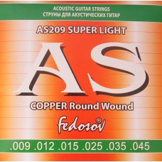 AS209 Copper Round Wound Комплект струн для акустической гитары, медь, 09-45, Fedosov