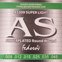 Комплект струн для акустической гитары Fedosov AS309 Silverplated Round Wound, п/медь, 9-45