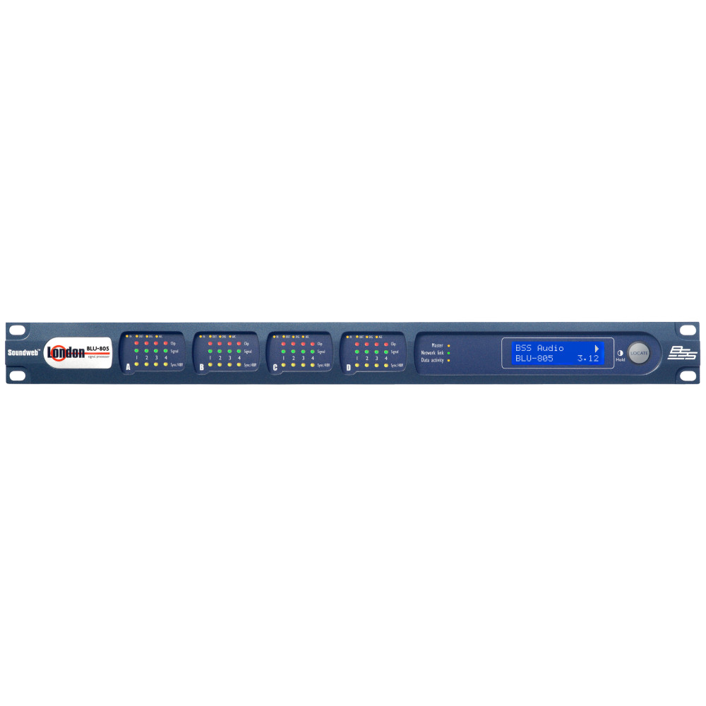 Аудиоматрица (шасси) [BSSBLU805M-EK] BSS [BLU-805] установка до 4 карт вх./вых.(Phoenix, +48V).AVB и BLU link (2xRJ45) / EN 54-16. RS232. Цифр.вх./вых.(AES/EBU и S/PDIF), 256 CH. GPIO: 12x6. ПО HiQnet (Ethernet Cntrl). 1U.