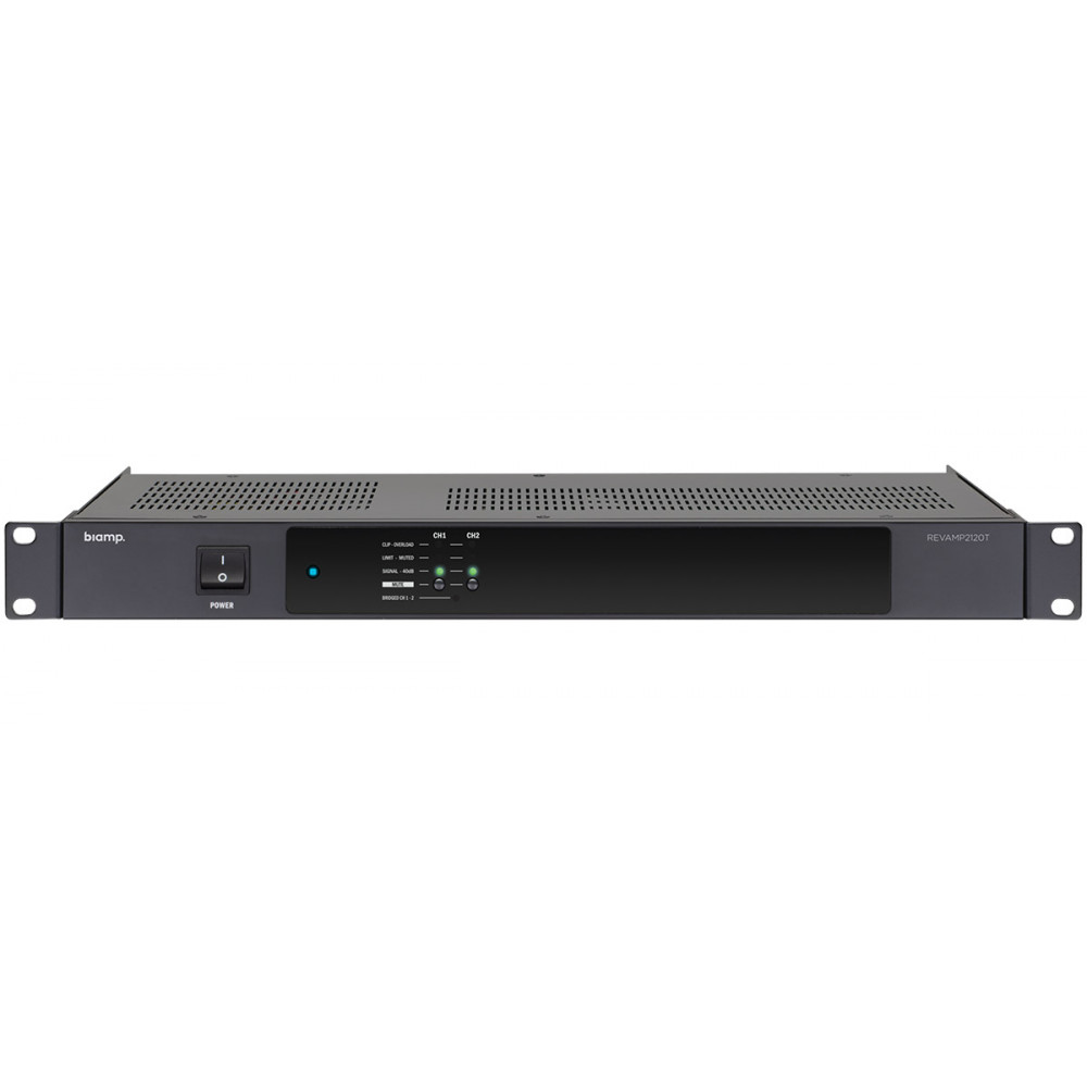 Усилитель BIAMP [REVAMP2120T] (APART) 2-канальный, трансляционный: 2х120Вт (4Ом/100В); 2х60Вт /8Ом. Bridge:120Вт/8Ом. Вх.: 2хRCA/2хEuroblock. Вых.:2xEuroblock. 1U.