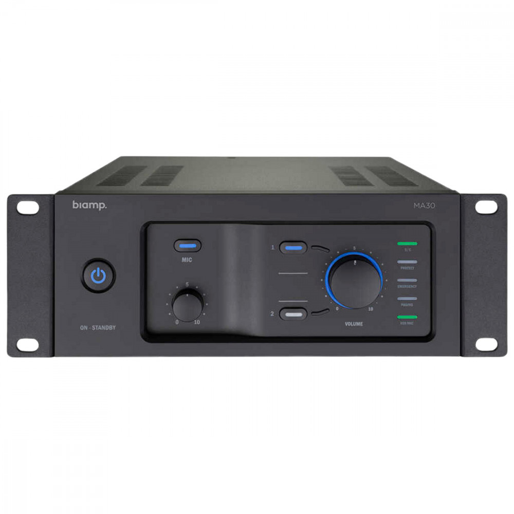 Усилитель BIAMP [MA30] (APART) микширующий: 30Вт (4Ом/100В). Вх.:2xEuroblock(3-pin); 2хRCA.1хприоритетный("сухие контакты").Вых.:1хEuroblock. 2U (Half-rack).