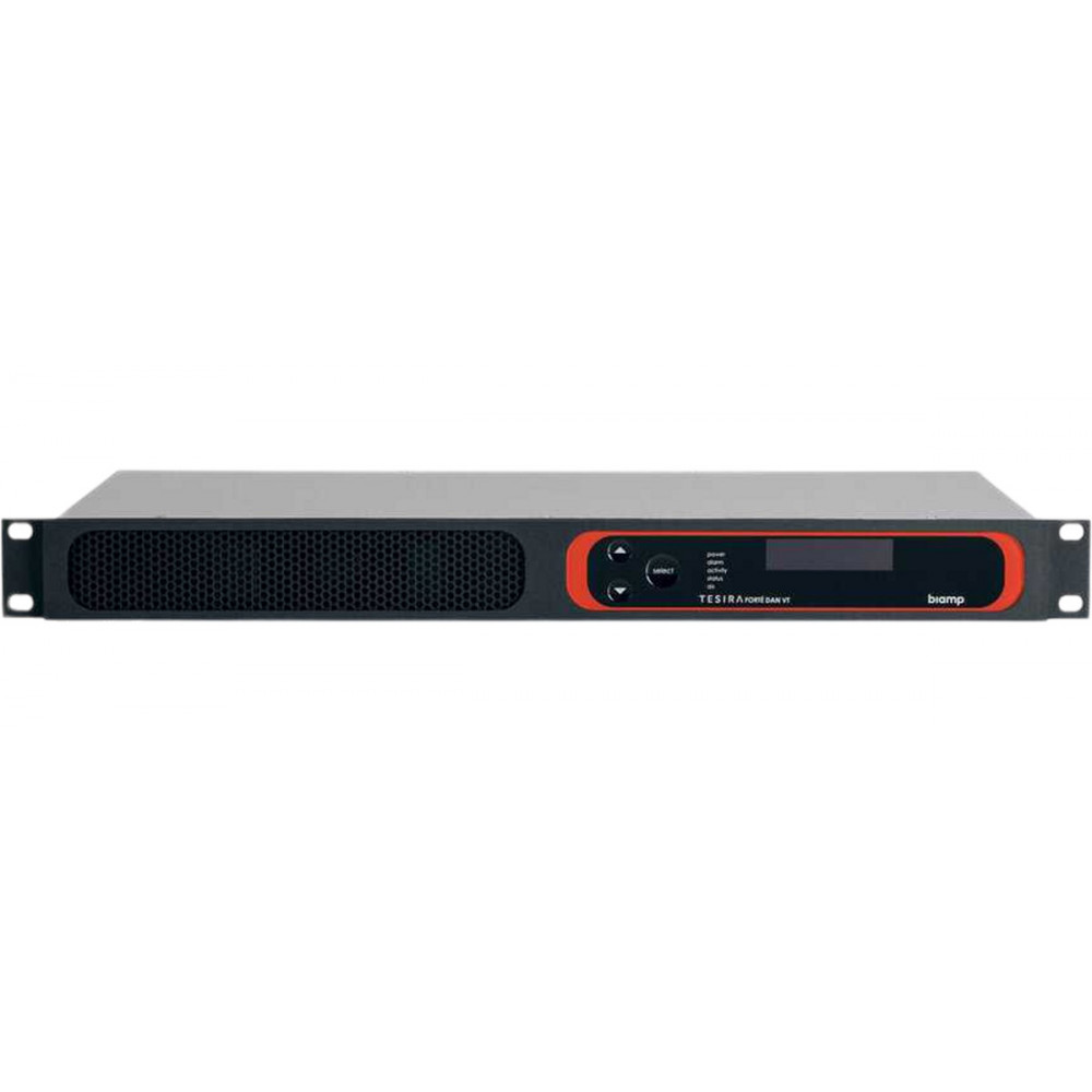 Аудиопроцессор BIAMP [TesiraFORTE DAN VT4] (DSP): 4х4 (32 x 32 Dante); 4 вх. c AEC. 4 вых., 8 CH по USB, 2-канальный VoIP-интерфейс SIP (RJ-45) + телефонный интерфейс FXO (RJ-11), OLED-дисплей, Ethernet, RS-232. ПО Tesira. Logic I/O. 1U.