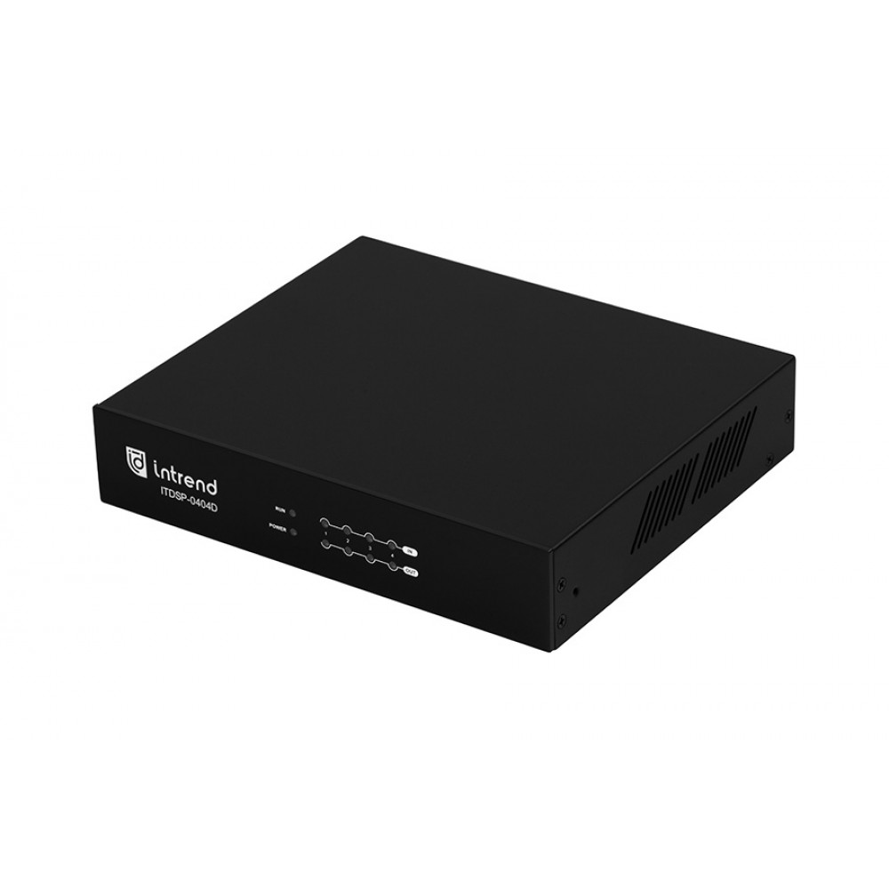 Аудиопроцессор Intrend [ITDSP-0404Dv2] цифровой, 4x4 аналоговых входов/выходов, AEC, AFS, ANC, Dante 4x4, USB-B 2x2 на задней панели, PoE, управление по RS232/485, IP