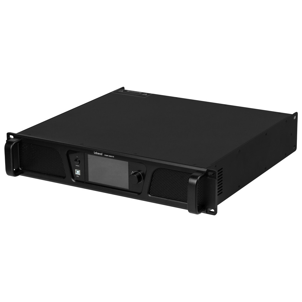 Усилитель Intrend [ITAMP-4x2K-TD] четырехканальный, 4x1500W/8Ом, 4x2400W/4Ом, 4x600/70V, мостовой режим: 2х4000W/8Ом; 4х1250/100V, поддержка Dante, встроенный DSP