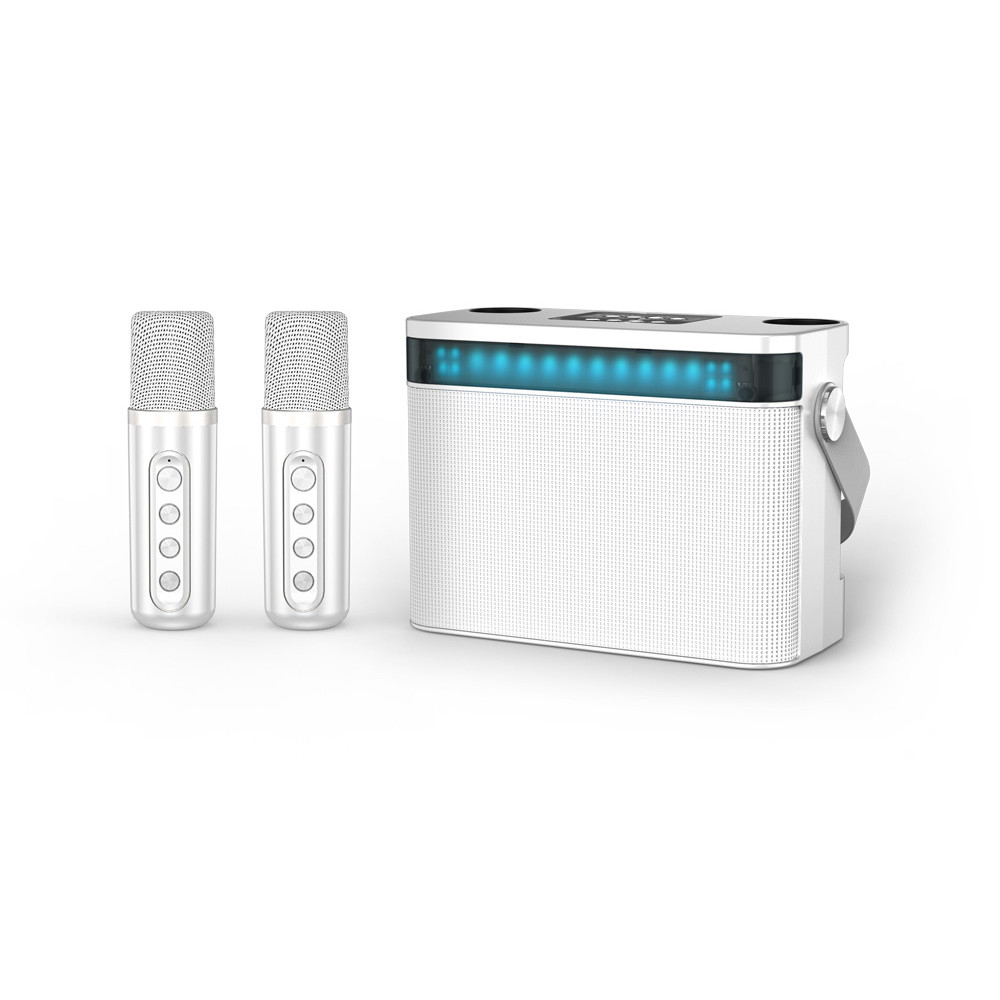 Переносная караоке система [TRS2403] iconBIT [K902W] Колонка 10Вт, 2 микрофона Bluetooth, световые эффекты, аккумулятор в колонке 3000mah и микрофонах, 22.3*9.6*15.7CM, цвет белый