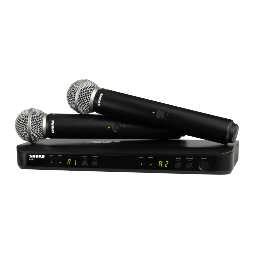 Микрофонная система SHURE [BLX288E/SM58-M17] беспроводная, двухканальная, с двумя ручными передатчиками SM58. Частота UHF 662-686 МГц