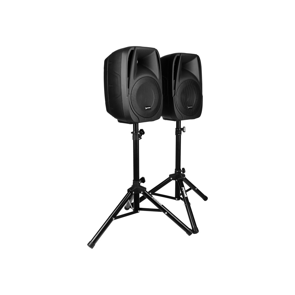 Акустическая система Gemini [ES-210MXBLU-ST] Комплект: 2х АС 10"НЧ/1"ВЧ, микшер с усилителем 150 Вт RMS, входы: 4x XLR Mic, 6x 1/4" TRS Line, 2x RCA, 1/8 TRS, выходы: 2x 1/4" TRS, 2x RCA, 1/8 TRS Headphones, 2х стойки, микрофон, кабели