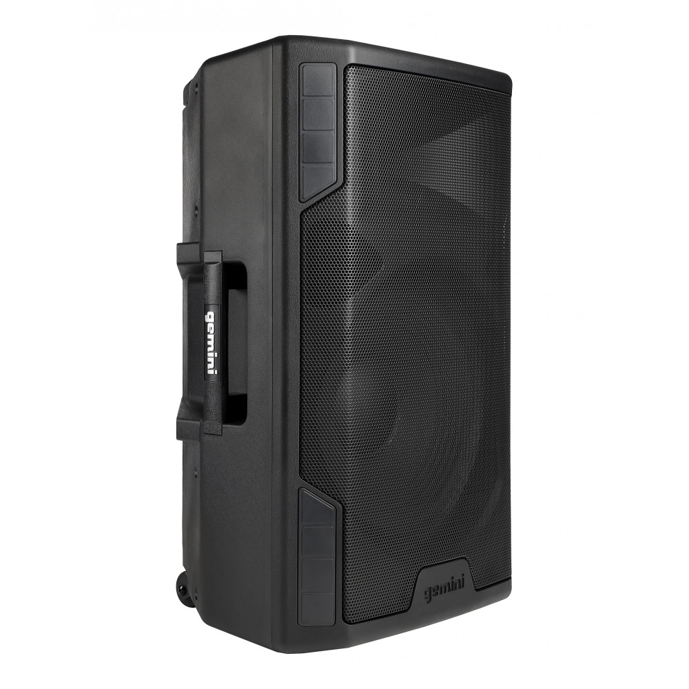 Акустическая система Gemini [GSP-5500] Активная, 2-х полосная, RMS/Peak 550/2200 Вт, АЧХ 40-20000 Гц, SPL 126 дБ, 15" ВЧ, 1,35" ВЧ, вх.: (2) XLR Mic, (2) 1/4" TRS Mic, 1/8 TRS AUX, RCA (L/R) AUX, XLR, вых.: XLR Mix, USB, SD, FM, Bluetooth