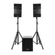 Акустическая система Gemini [LRX-448] Комплект: 8 (2х4) 2-х полосных сателлитов, 12" активный сабвуфер, совокупная мощность RMS 600 Вт, SD слот, USB порт, FM радио, Bluetooth, 2 стойки, кабели питания, кабели коммутации (2 места)