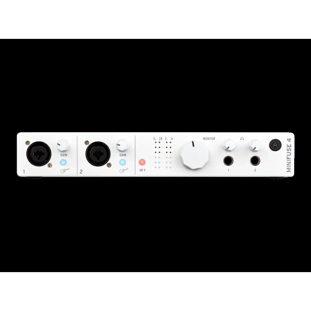Аудиоинтерфейс USB [800113] Arturia [MiniFuse 4 White] 24бит/192кГц, два комбинированных входа XLR-1/4 (микрофонный/линейный/инструментальный) +48 В, два входа 6,3 Jack, 4 выхода 6,3 Jack, 2 выхода для наушников, MIDI In/Out, 2x USB Hub
