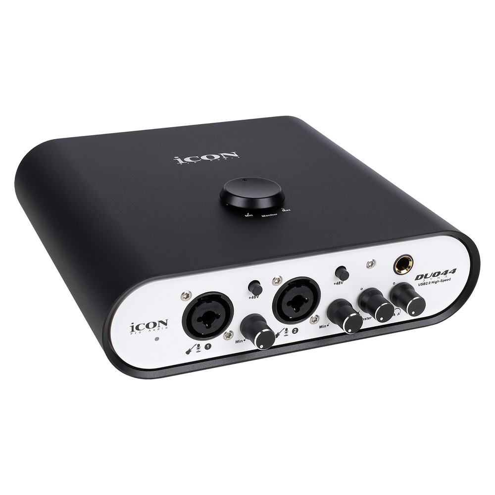Аудиоинтерфейс USB [110313A2004] Icon [Duo44 Dyna B/W] АЦП/ЦАП: 24 бит/192 кГц, 127 дБ, входы/выходы: 2хCombo XLR/TRS/ 2х1/4" TRS, 1/8" mini Jack стерео, 1/4" TRS стерео выход на наушники, MIDI, +48 В, цвет черный/белый
