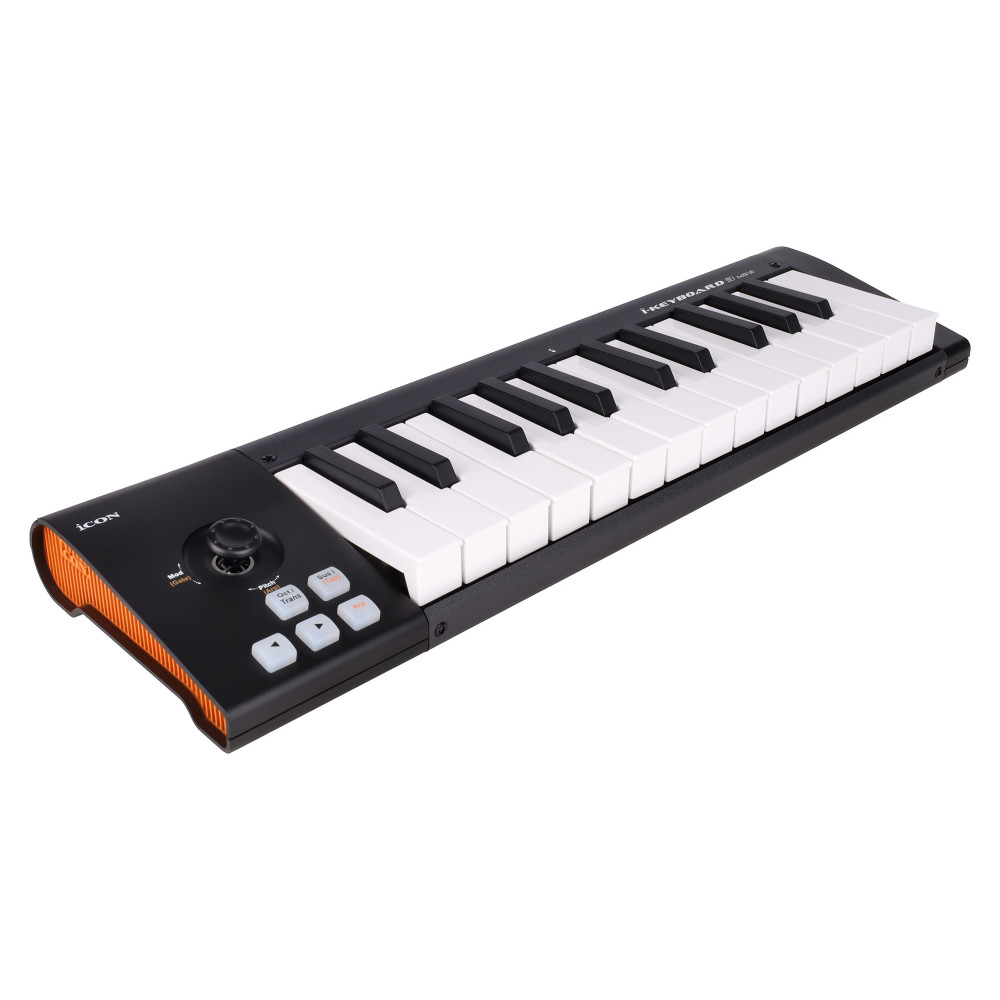 MIDI клавиатура [110105A2009] Icon [iKeyboard 3 Mini] 25 velocity-sensitive мини-клавиш фортепианного типа, комбинированный джойстик высоты тона и модуляции, кнопки переключения октав, транспонирования, сустейна и арпеджиатора, MIDI выход, USB-B
