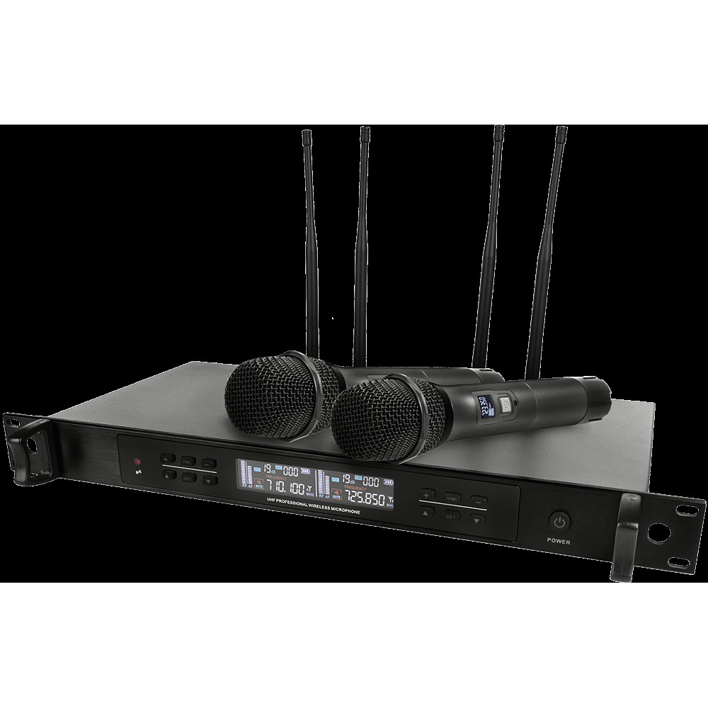 Микрофонная радиосистема Axelvox [DWS7000HT (TD Bundle)] UHF 710-726 MHz, True Diversity, 2 x 32 канала, LCD дисплей, 2х ИК порт, 2 ручных микрофона, 2 силиконовых кольца.