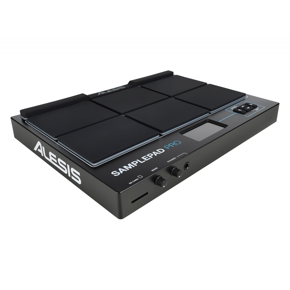 Барабанный MIDI контроллер [SAMPLEPADPROXEU] Alesis [SamplePad PRO] 8 прорезиненных пэдов с подсветкой, входы для педалей Hi-Hat и Kick, ЖК дисплей с подсветкой, MIDI-выход и вход, стереовыход 2? TRS, AUX-вход, выход на наушники, SD, USB