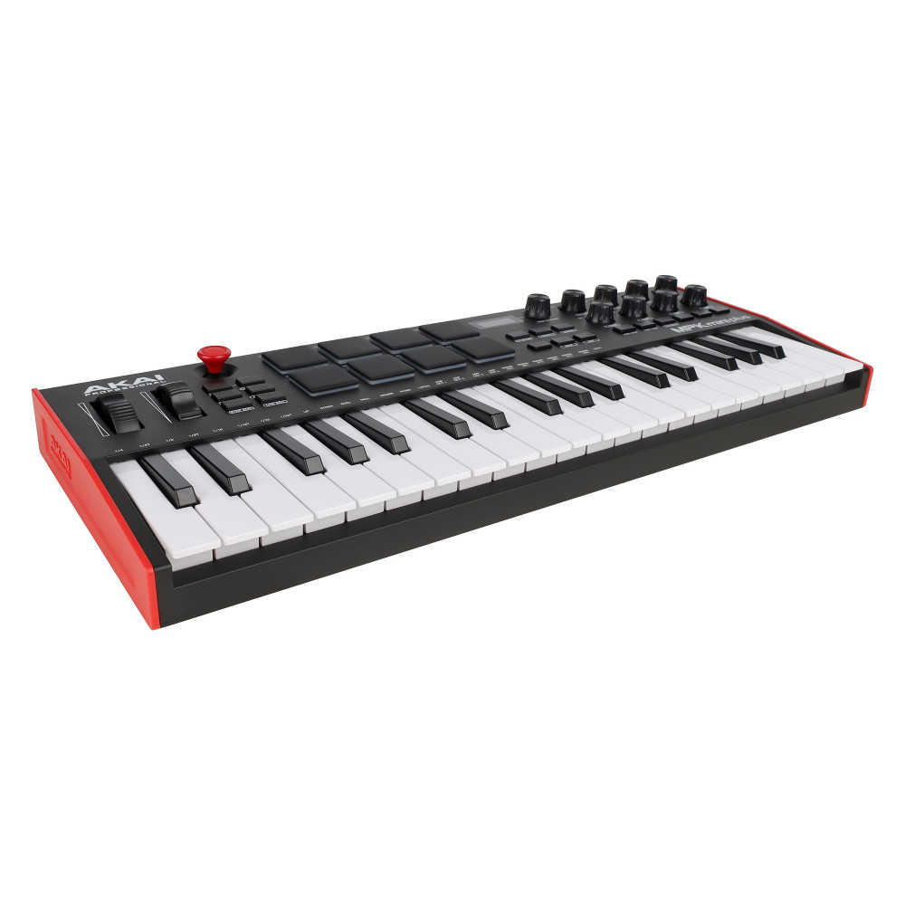 MIDI клавиатура [MPKMINIPLUS] AKAI [MPK Mini Plus] 37 мини-клавиш, 8 пэдов с RGB, 8 энкодеров, шаговый секвенсор, арпеджиатор, колесо pitch и modulation, OLED дисплей, выходы: CV/Gate: 3 x 1/8 Pitch/Gate/Mod, 1 x 1/8 CV Clock, вход: 1/8 CV Clock MIDI