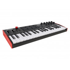 MIDI клавиатура [MPKMINIPLUS] AKAI [MPK Mini Plus] 37 мини-клавиш, 8 пэдов с RGB, 8 энкодеров, шаговый секвенсор, арпеджиатор, колесо pitch и modulation, OLED дисплей, выходы: CV/Gate: 3 x 1/8 Pitch/Gate/Mod, 1 x 1/8 CV Clock, вход: 1/8 CV Clock MIDI